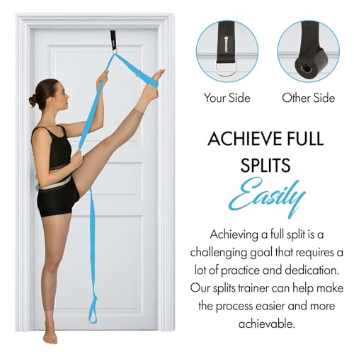 Stretching Strap with Door Anchor for Splits and Flexibility Training - color: Light Blue