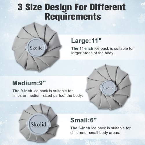 Ice Packs for Injuries Reusable, 3 Sizes, Gray - color: Gray