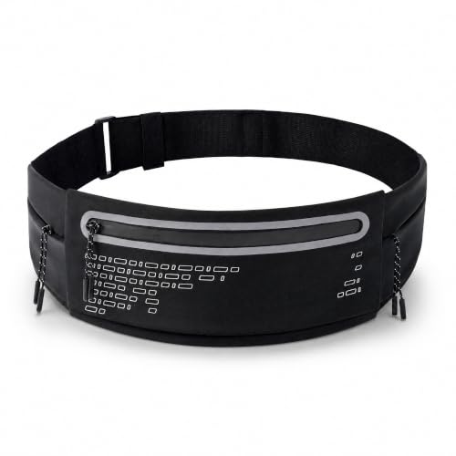 Running Belt Fanny Pack Men Women, Slim No-Bounce Waterproof Phone Holder - color: Black