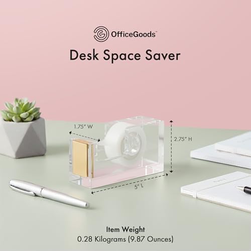 OfficeGoods Acrylic Tape Dispenser, Aesthetic and Compact Design, Gold - color: Gold