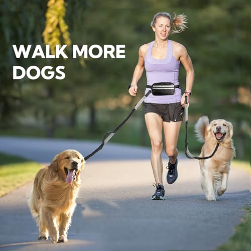 Hands Free Dog Leash for Two Dogs Walking,Running - color: Black/Silver Gray, size: Large