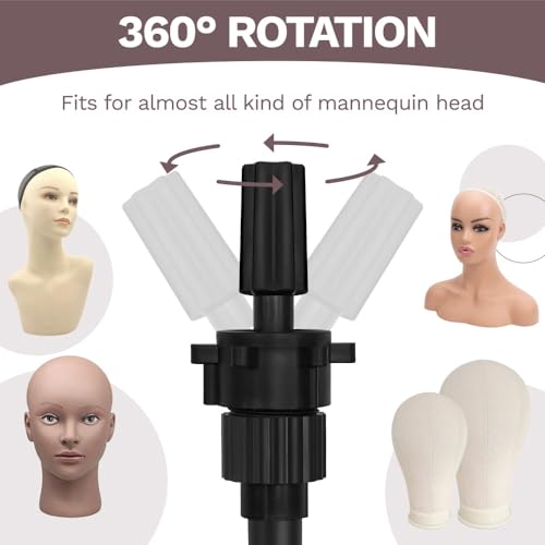 ZQIAN BEAUTY 50 Inch Metal Wig Stand, Adjustable Wig Head Stand, Mannequin Head Stand for Cosmetology Hairdressing, Wig Stand Tripod with Tool Tray (Black, Mannequin Head Not Included) - color: Black, size: 50 Inch