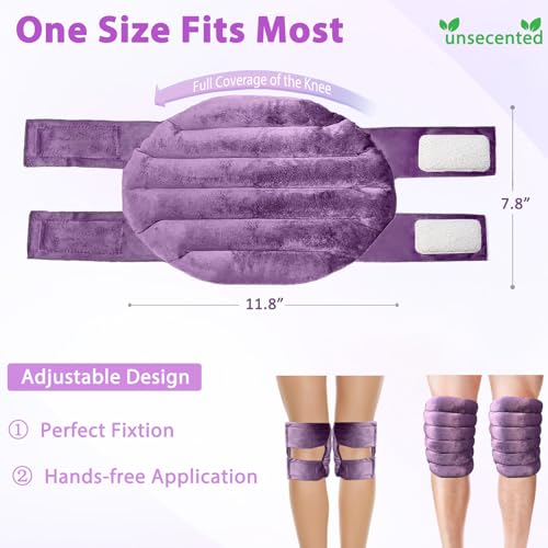Microwavable Knee Heating Pad, Moist Heat Wrap for Knee, Adjustable Knee Heat Pack for Muscle Soreness & Stiffness, Hot & Cold Therapy, Flaxseed Filled, Unscented, 2 Pack