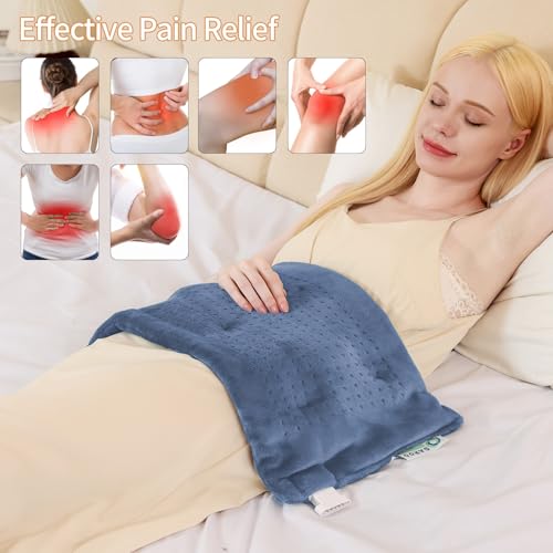 SAROO Heating Pad for Back Pain Cramps Relief, 12"×24", Denim Blue - color: Denim Blue