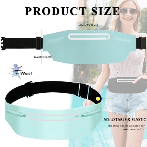 Fanny Packs for Women,Waterproof Fanny Pack for Men,Adjustable Running Belt Waist Pack Slim Expandable Pocket Belt Bag,iPhone Running Holder Cell Phone Elastic Waist Pouch Bag Light Blue - color: 02-Blue with 3 Pockets