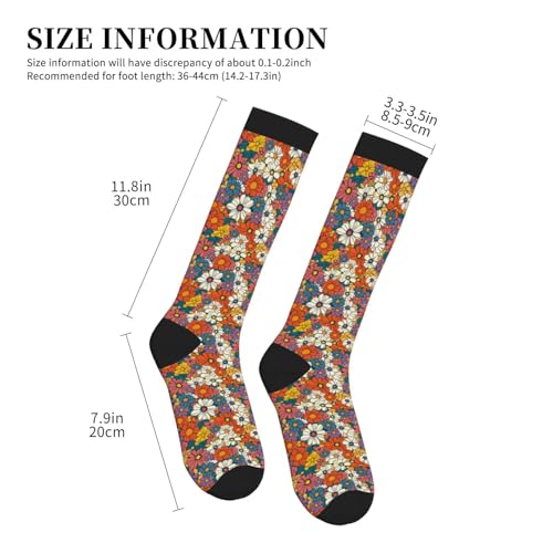 Compression Socks Knee High Circulation Support Socks For Women Men Athletic Running Hiking Travel - color: Retro Flowers