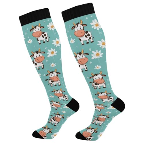 Wusikd Heartbeat Symbol Compression Socks for Women and Men Circulation Black Long Socks for Athletic Running 1 - color: Cow