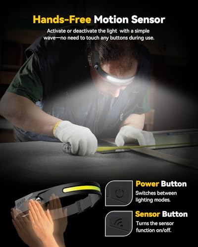 Rechargeable Headlamp with Red Light & Motion Sensor, Wide Beam for Camping