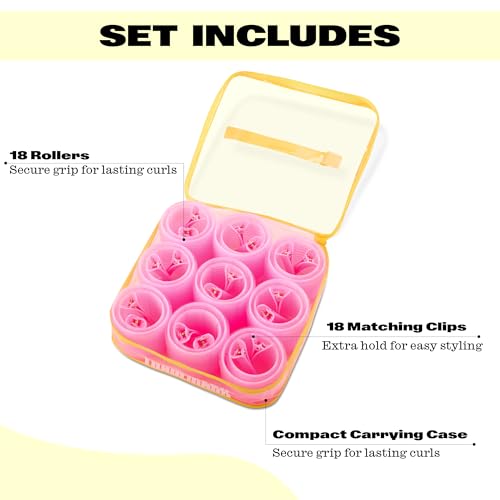 Trademark Beauty Large Self-Grip Hair Rollers Set – 37-Piece Kit with Rollers, Clips & Travel Case for Lasting Volume, Bombshell Blowouts & Bouncy Hair, Ideal for All Hair Lengths – Pink - size: Large