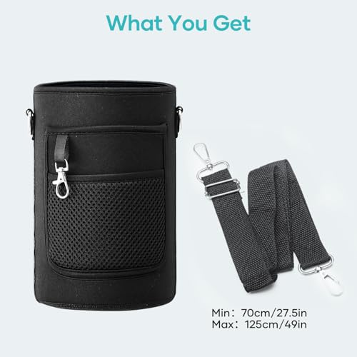 BUZIO Water Bottle Insulated Sleeve, Bottle Carrier with Strap - color: New Black, size: 64oz