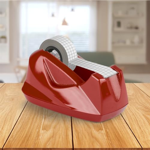 Acrimet Desktop Tape Dispenser, Premium, Non-Skid Base, Plastic, Red - color: Red