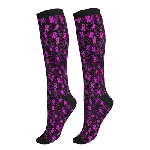 Avocado Compression Socks Women Men Knee High Stock for Running Work Support Nurses Travel - color: Breast Cancer Ribbon