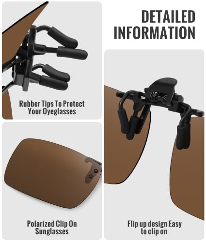 MEETSUN Polarized Clip On Sunglasses for Men Women, Fit Over Glasses - color: 2pack-black+brown