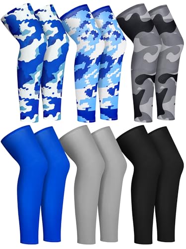 Suhine 6 Pairs Sports Leg Sleeves UV Protect Compression Long Knee Sleeves for Men Women Basketball Football Running Cycling - style: Classic