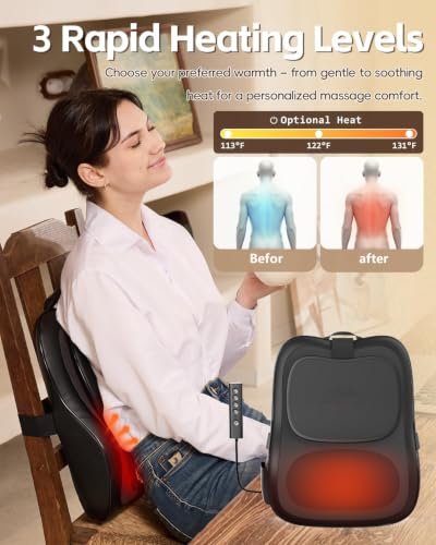 Back Massager With Heat, Pain Relief For Deep Tissue,3D Lower Back Massager - color: Black
