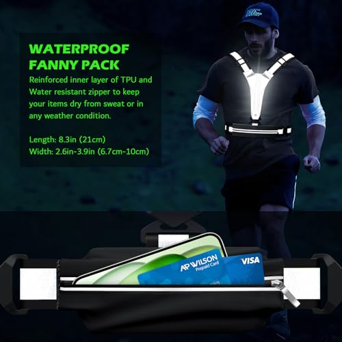 LED Reflective Vest Running Gear, USB Rechargeable Light Up Running Vest Chest Phone Holder for Runners Night Walking - color: Black