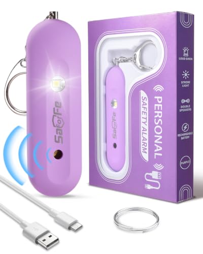 Personal Safety Alarm for Women - Waterproof Rechargeable Security Alarm - 140dB Extra Loud Siren with SOS Strobe Light - Self Defense Keychain for Women Girls Teens Seniors - color: Purple