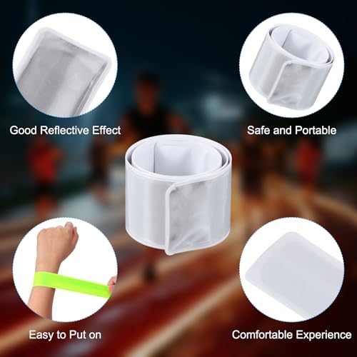 PATIKIL Reflective Slap Bands, Reflector Band Snap Bracelet Armbands High Visibility Safety Reflectors Wrist Strap Strips for Night Jogging Cycling Running - color: Silver