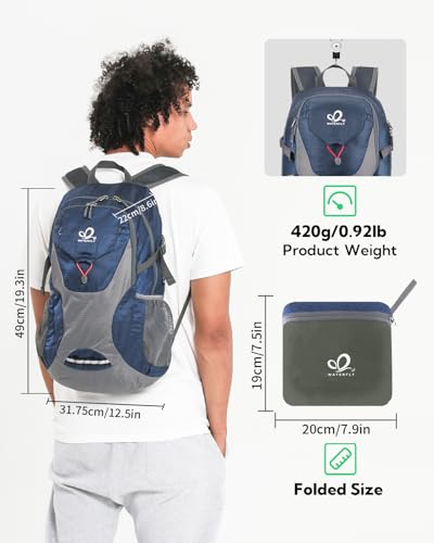 WATERFLY Lightweight Packable Hiking Backpack, 30L Day Pack Blue - color: Blue