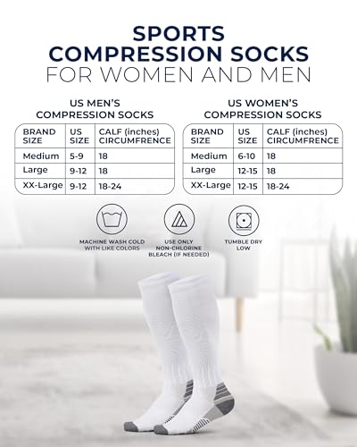 Pembrook 3 Pairs Compression Socks 20-30 mmHg - Compression Socks for Women and Men | Running, Athletic, Travel, Nurses - color: White - 3 Pairs, size: X-Large