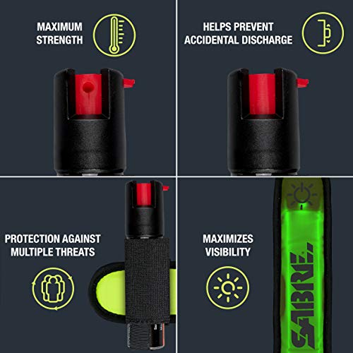 SABRE Runner Pepper Gel Spray for Running, Walking & Personal Safety - color: Pepper Gel with LED Arm Band, Yellow