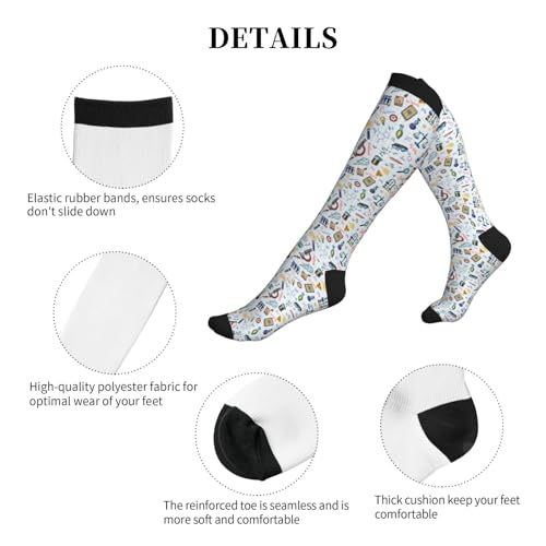Compression Socks Knee High Support Socks Women Circulation Stockings for Athletic Running Cycling Flying - color: Math