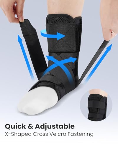Ankle Brace Support Lace Up for Women & Men, 4 Stays for Sprains - color: Black – Upgrade Ankle (Small)