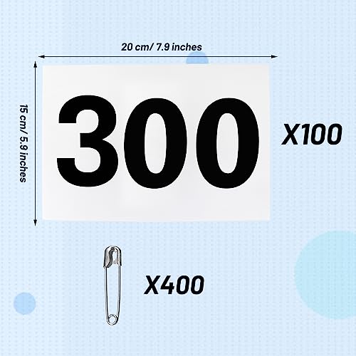 Running Bibs Race Competitor Numbers Waterproof Runners Race Numbers with Safety Pins for Marathon Races Events 5.9" x 7.9" - style: Number 201-300