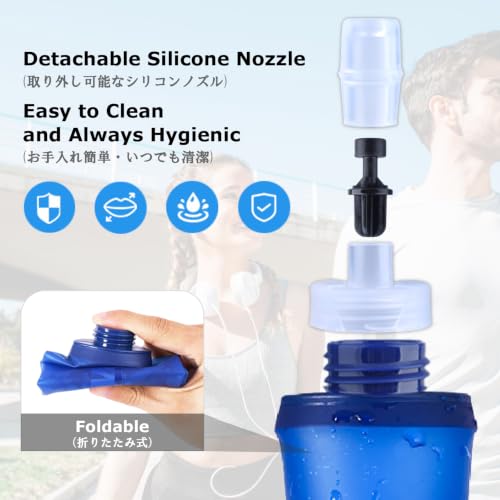 YAPJEB Soft Flask Collapsible Water Bottles, TPU Soft Water Bottle Folding Flask for Hydration Pack, BPA Free Folding Water Bottle Ideal for Cycling - color: 250ml/8.45oz - 2 Pack with Straws