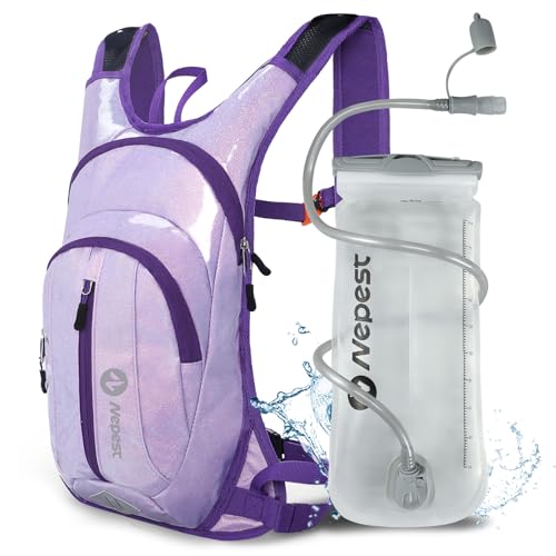 Nepest Hydration Pack Backpack with 2L Water Bladder Reflective Lightweight - color: Holographic - Purple
