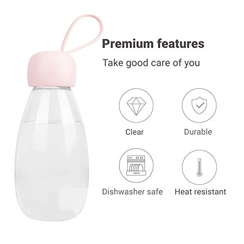 emoi BPA Free Water Bottle, 12oz/360ml Cute Water Bottle with Carrying Strap, Ideal for Kids Boys Girls Students Women Healthy Hydration-Pink - color: Pink Cap, size: 12 Ounces