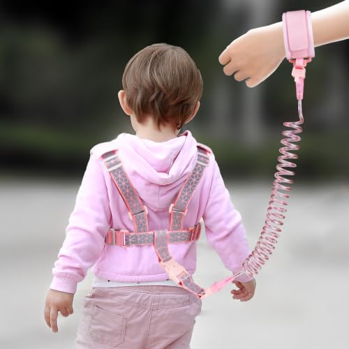 Toddler Leash Harness Backpack 4-in-1, Anti Lost Wrist Link & Safety Strap for Kids Boys Girls, Reflective Adjustable Baby Walking Belt for Park Zoo Travel, Child Cute Reins (Pink) - color: Pink