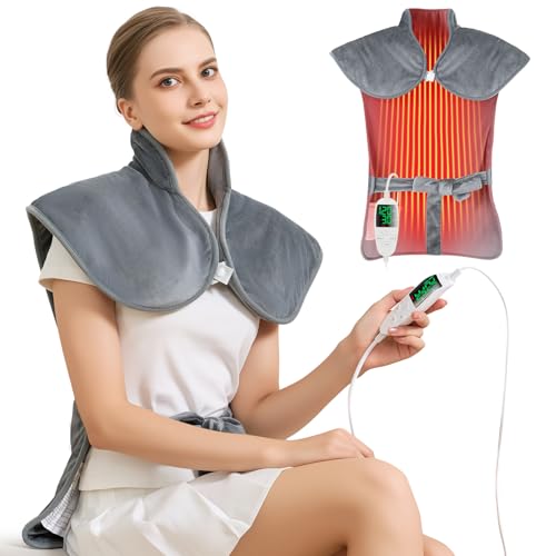 Electric Heating Pad for Neck Back Shoulder Pain Relief, 25"x37" Large Full Body Weighted Heated Pad for Menstrual Cramps - 5 Heat Levels/Snug Fit, Birthday Gifts for Women Men Mom Dad Elders - color: Gray