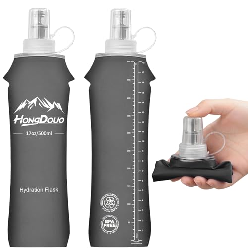 Flexible Running Bottles - Two Pack: 500ml/17oz, Foldable, BPA/PVC Free Soft Flask for Hydration Vests and Running Packs, Collapsible Leak-proof Pocket Bottle for Jogging, Hiking, Cycling, Climbing - color: Brown