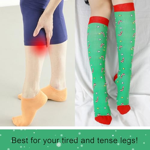 Junely Compression Socks for Women Knee High Socks Funny - color: A2-christmas02