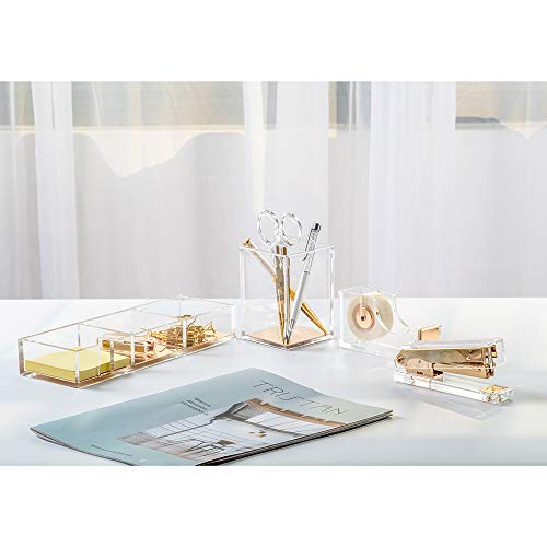 Contemporary Ultra Clear Acrylic Tape Dispenser Single Hand Dispensing for Modern Design Office Desktop (Gold) - color: Gold