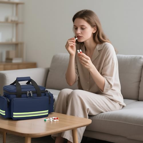 Medical Bag Empty Emergency Bag Medical Bag Organizer Professional First Responder Trauma Bag，First Aid Bag with Detachable Dividers for Nurses,Home Health Care, EMT(Bag Only) - color: Blue