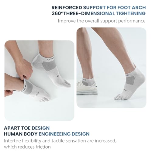 Toe Socks for Men and Women Athletic Running Coolmax Five Finger Ankle/Quarter Socks Breathable Lightweight, 3 Pairs - color: E4110# Light-gray, size: Medium