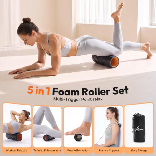 Sportneer 4 in 1 Pilates Foam Roller Muscle Relax Kit - color: Black