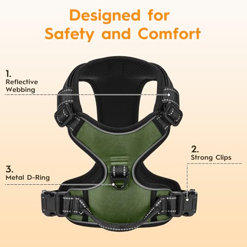 No Pull Dog Harness, No-Choke Soft Padded Reflective Dog Vest Harness with Front Clip & Top Handle, 2 Quick-Release Buckles, Adjustable for Small Medium Large Dogs - color: Army Green, size: X-Small