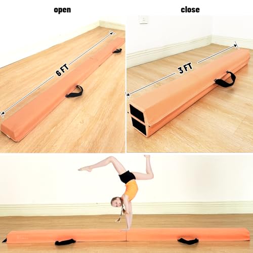 Marfula 6 FT / 8 FT / 9 FT Folding Gymnastics Beam Foam Balance Floor Beam - color: Light Orange, size: 6 Ft