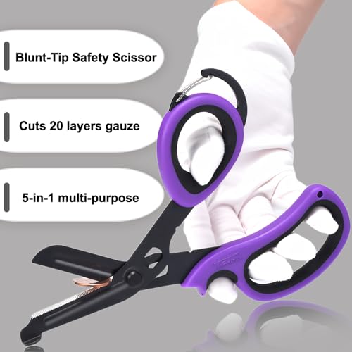 MEUUT Trauma Shears with Carabiner 7.5 Inch 2-Pack Medical Scissors - color: Pink/Black+purplish Red/Black