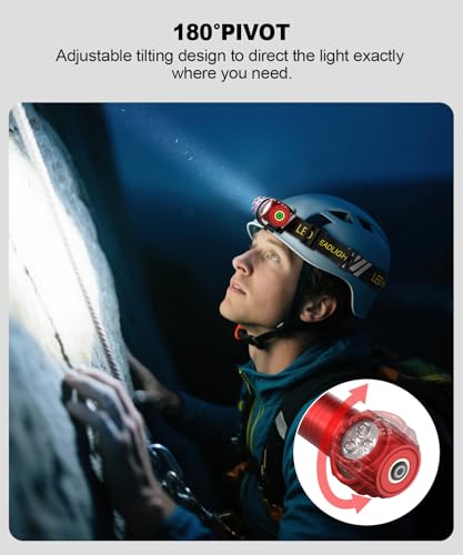 2 in 1 Detachable Flashlight & Headband, LED Rechargeable Headlamp for Adults - Hard Hat Light Running Head Lamp with Red Light, Magnet, 180° Tilt, 7 Modes, Outdoor, Emergency 1PC, Red