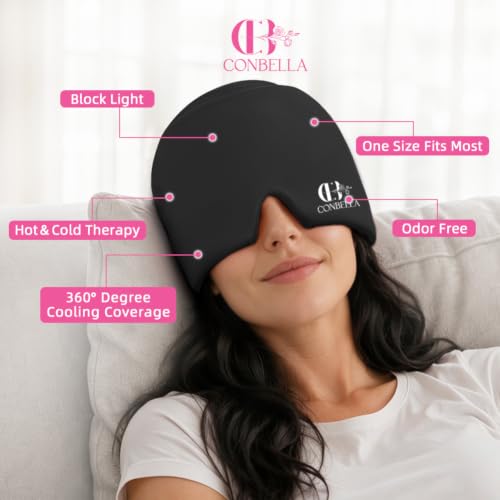 Migraine Relief Cap, Soothing Headache Ice Face Mask Products - color: Black