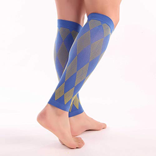 Doc Miller Calf Compression Sleeves 20-30 mmHg for Men & Women, Argyle - color: Yellow.blue, size: Small
