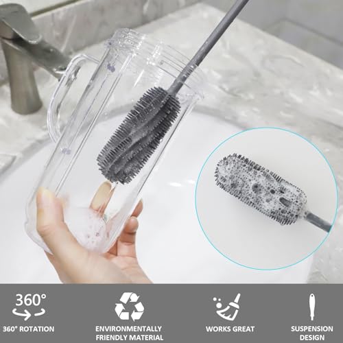 15.7" Silicone Bottle Brush, ddLUCK Water Bottle Cleaner Brush for Stanley, Hydroflasks, Glass, Thermos Sports Bottle, Vase and Glassware, Bottle Brush Cleaner for Small Narrow Neck Containers (Gray) - color: Long Grey