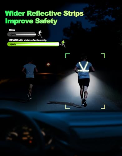 ISEYOU Running Lights for Runners, 500 Lumens Running Light with 45° Adjustable Tilt, 360° Reflective Vest & IPX4 Waterproof Rechargeable Light Up Gear for Night Walking/Cycling/Jogging/Hiking