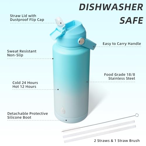 BJPKPK 32oz Insulated Water Bottle, Stainless Steel Bottle with Straw Lid - color: Sea Salt, size: 32 Ounces