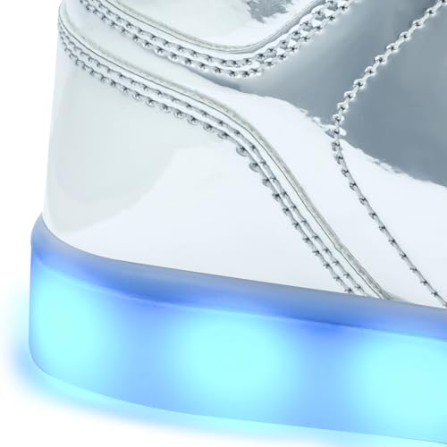 Unisex LED Light Up Shoes, Fashion High Top LED Sneakers USB Rechargeable Glowing Luminous Shoes for Men, Women, Teens - color: Silver, size: 9 Women/7.5 Men