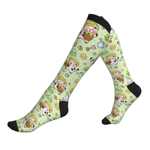 Compression Socks Knee High Circulation Support Socks For Women Men Athletic Running Hiking Cycling - color: Cow